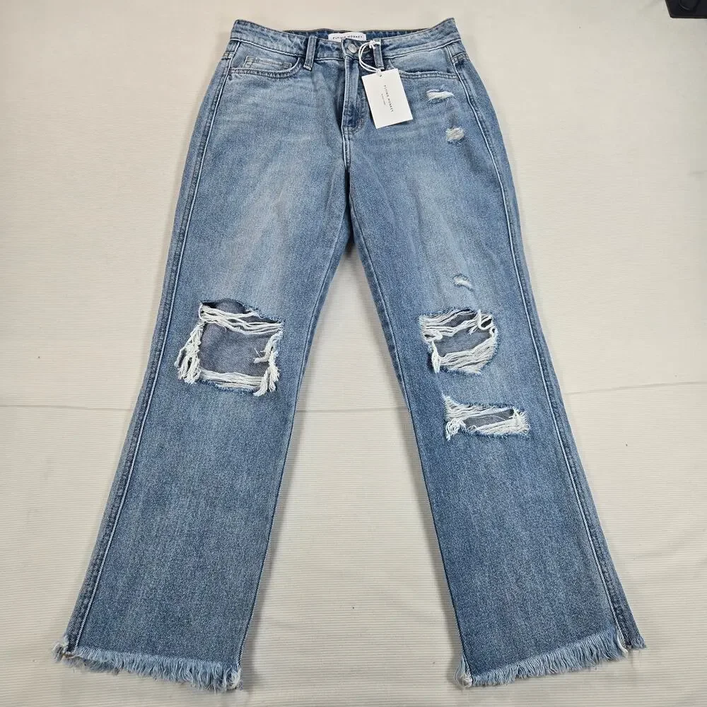 NWT Flying Monkey Distressed Raw Hem Straight Leg Jeans Women's Size 27